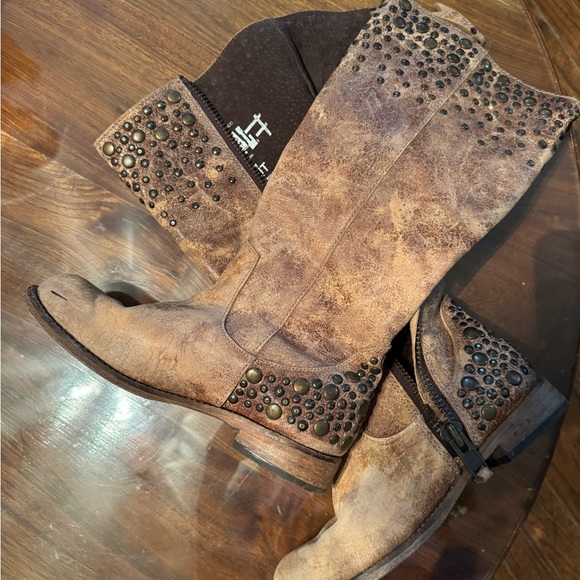 Studded Distressed Leather Boots - Picture 1 of 2
